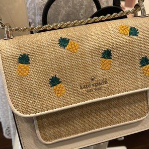 kate spade Pineapple Embroidered Straw Crossbody Bag in Natural and Yellow
